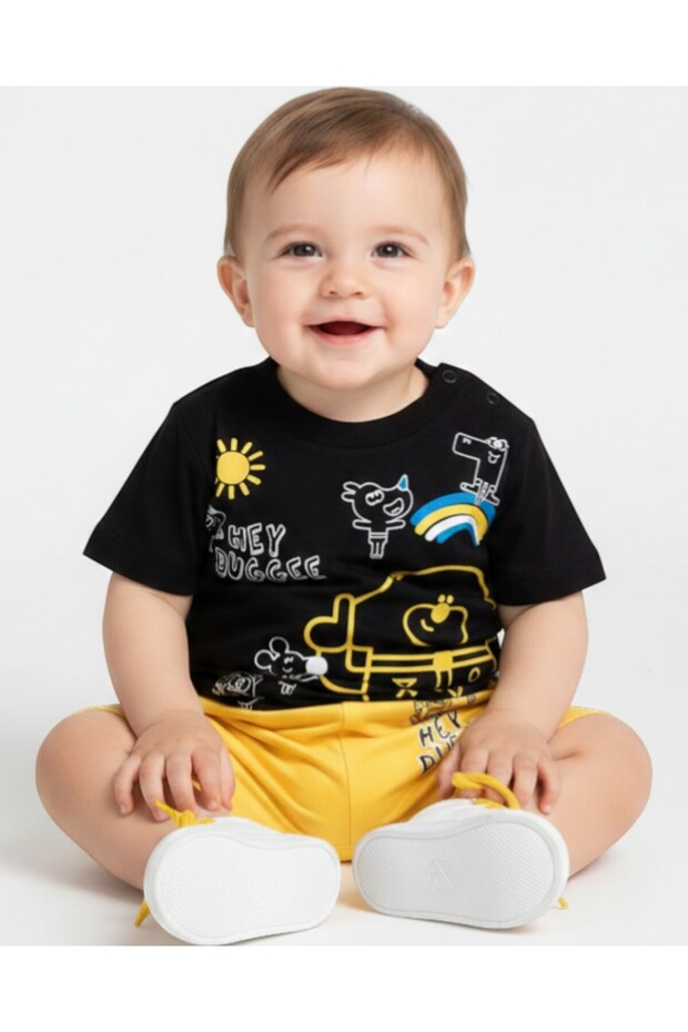 Baby Boy 3 Pieces Summer Suit with Body Printed Interlock 6-9-12-18-24 Months Baby Set