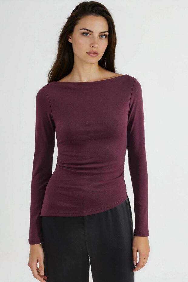 BUSEM Kayık Yaka Pamuklu Bluz - 7