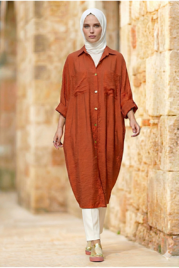Women's Bat Sleeve Hijab Suitable for Hijab Shirt Dress Linen Blended Tunic Tile 3282528