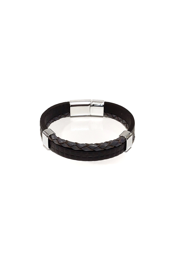 Dark Line Piton Black Genuine Leather Textured Men's Bracelet-555