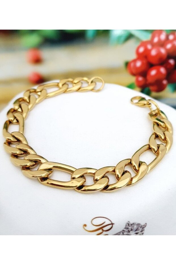 316L Stainless Steel Non-Tarnishing Thick Flat Chain Gold Bracelet Unisex