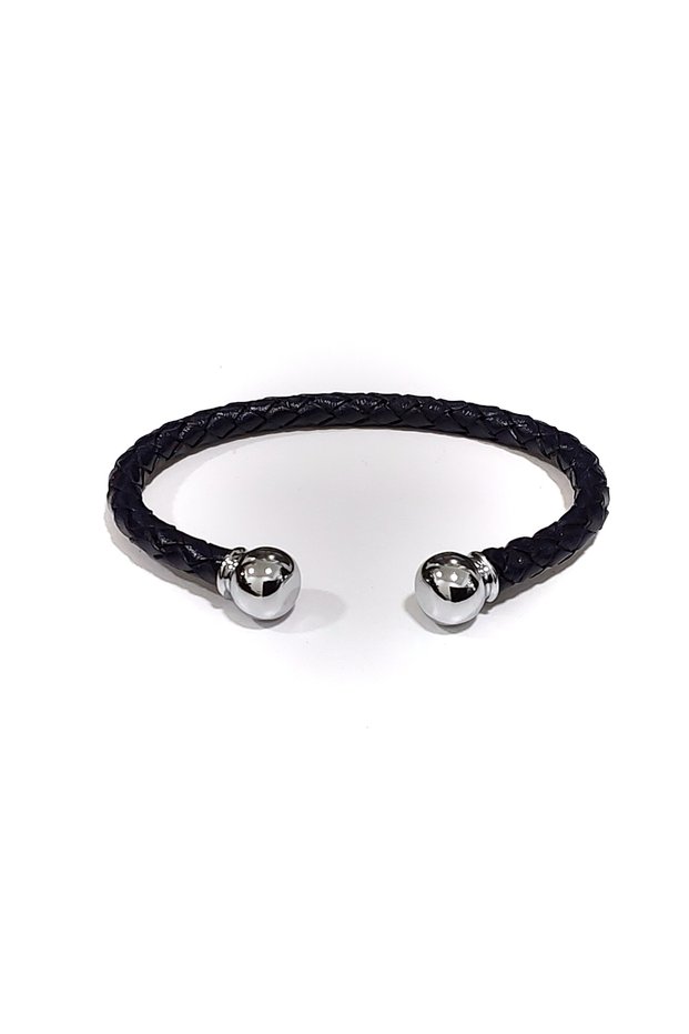 Noble Touch Navy Navy Blue Steel End Braided Genuine Leather Men's Bracelet-01