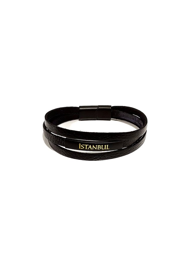 Black Istanbul Edition Genuine Leather Men's Bracelet-1159