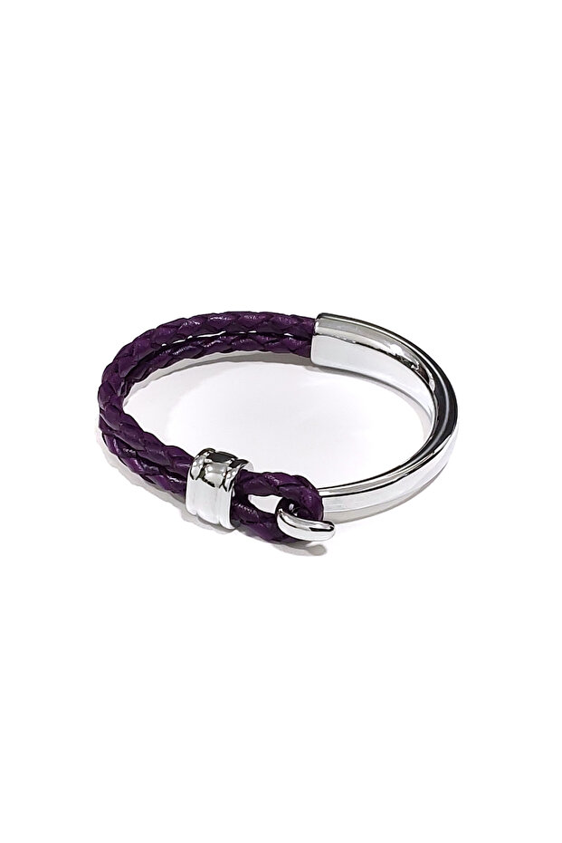Swan Violet Purple Genuine Leather Men's Bracelet-58