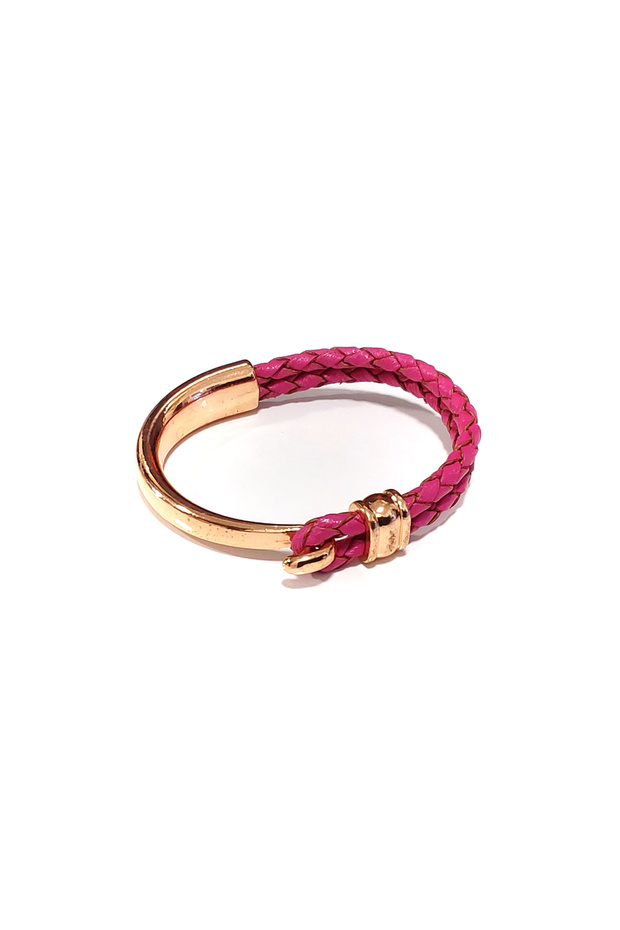 Glazed Pink Gold Hooked Real Leather Bracelet-12