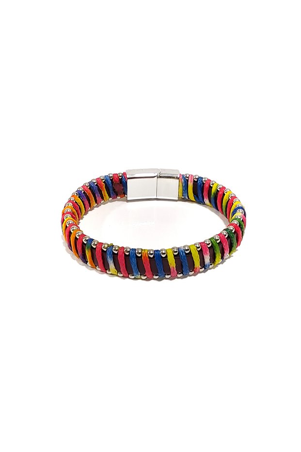 Colorful Genuine Leather Wrap Around Men's Bracelet | Magnetic Metal Buckle Design-35-92