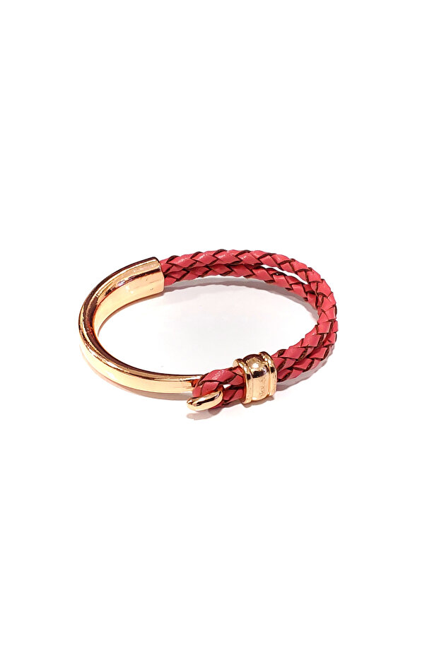 Glazed Orange Gold Hooked Genuine Leather Men's Bracelet-11