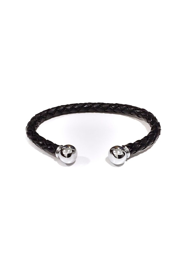 Noble Touch Black Steel End Braided Genuine Leather Men's Bracelet-04