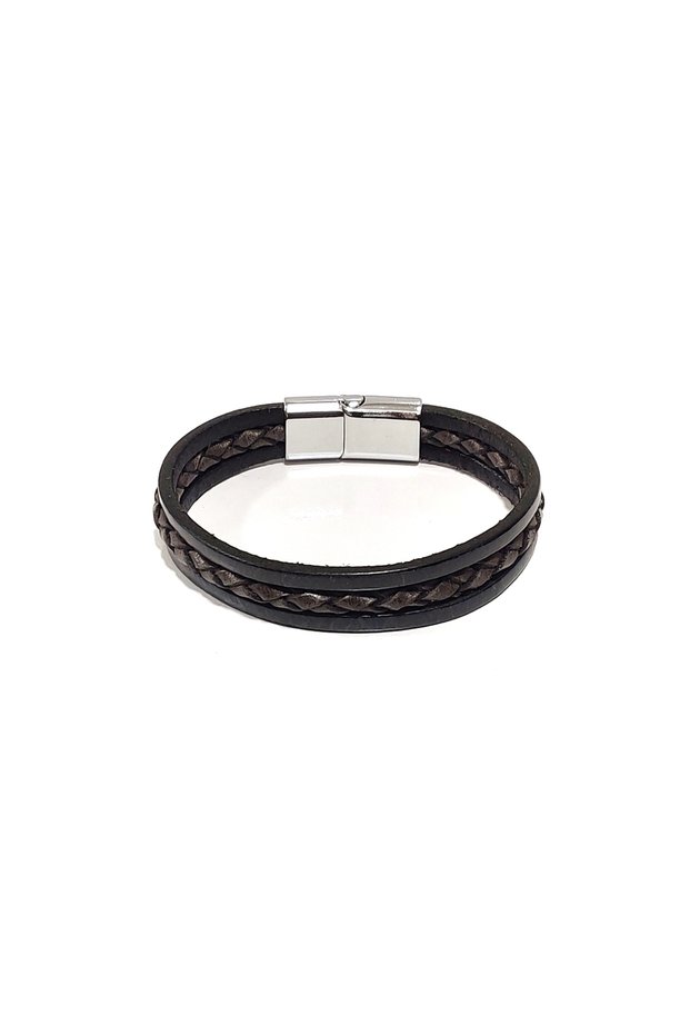 Scorpion Shadow Black Braided Genuine Leather Men's Bracelet-601