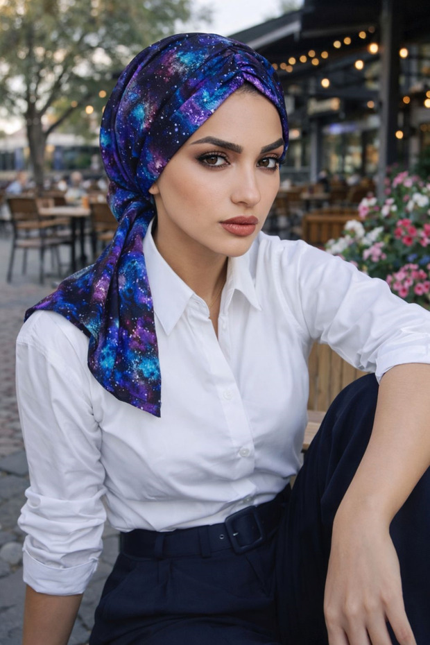 وشاح مزين بنمط الكوكب مع ربطة عنق - 1