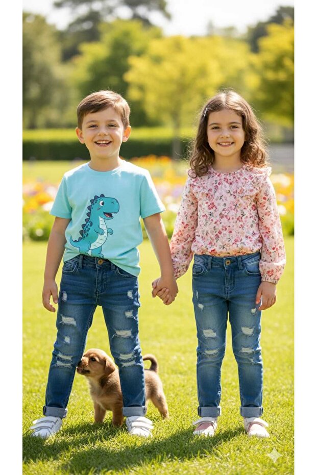 Unisex Children's Full Lycra Ripped Jeans