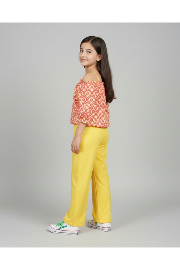 6-7-8-9-10 Years Old Summer Girl's Suit with Loose Legs Ethnic Dezen Blouse