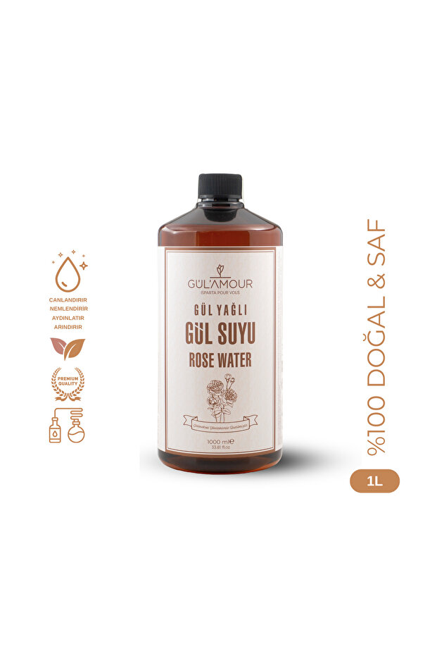 %100 Doğal Gülsuyu 1000ml Mega Boy Gözenek Sıkılaştırıcı / Aydınlatıcı Ve Arındırıcı Tonik - 1