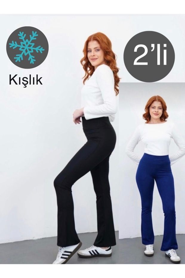 Women's Black & Navy Blue Flared Fleece-Lined to Shaping / Sculpting Light Leggings, Pack of 2