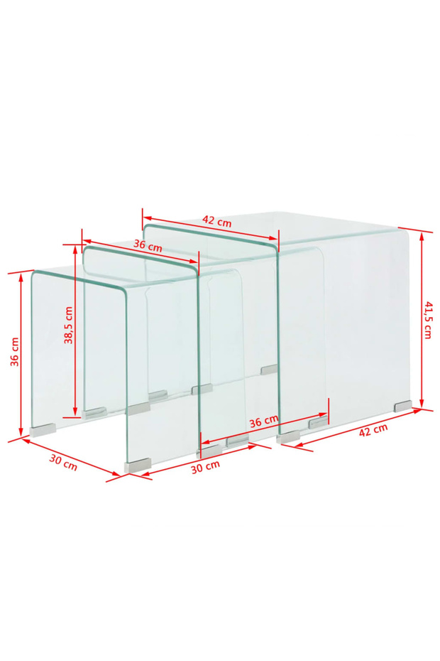 Stackable table set, transparent tempered glass, three pieces - 7