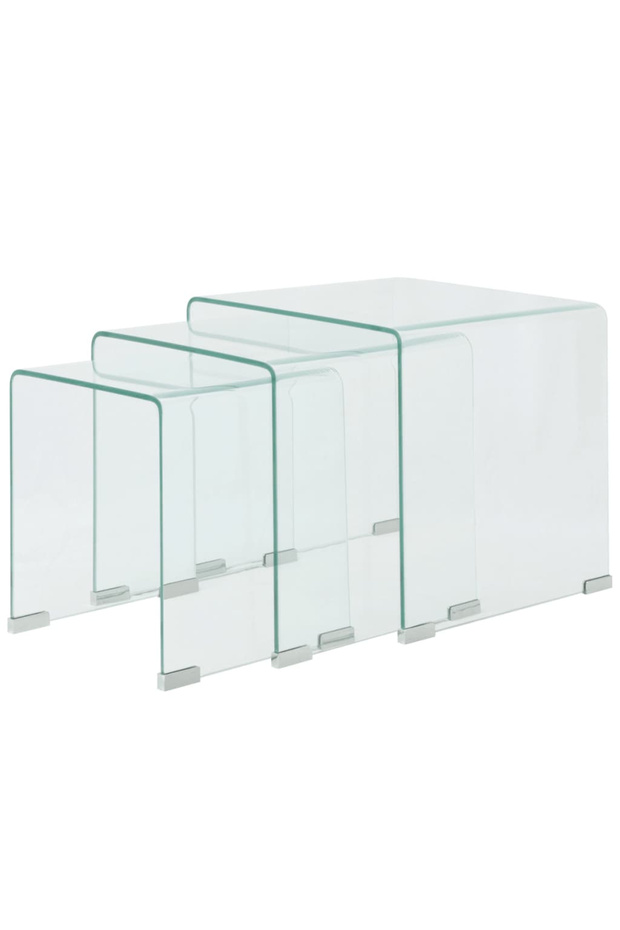 Stackable table set, transparent tempered glass, three pieces - 1