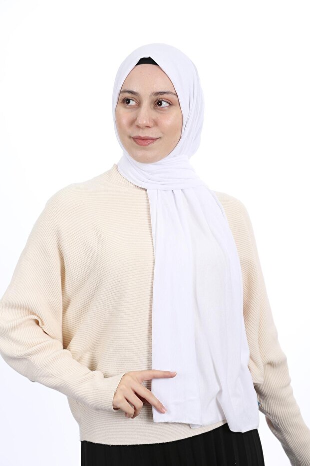 Hijab Combed Shawl Plain White - 6
