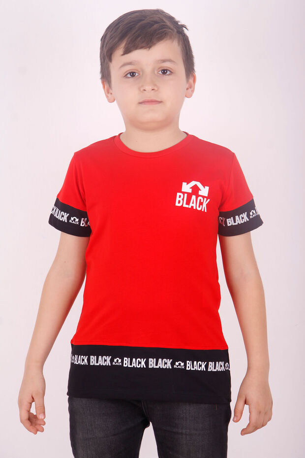 Boy's Printed Crew Neck Short Sleeve T-Shirt - Color Block