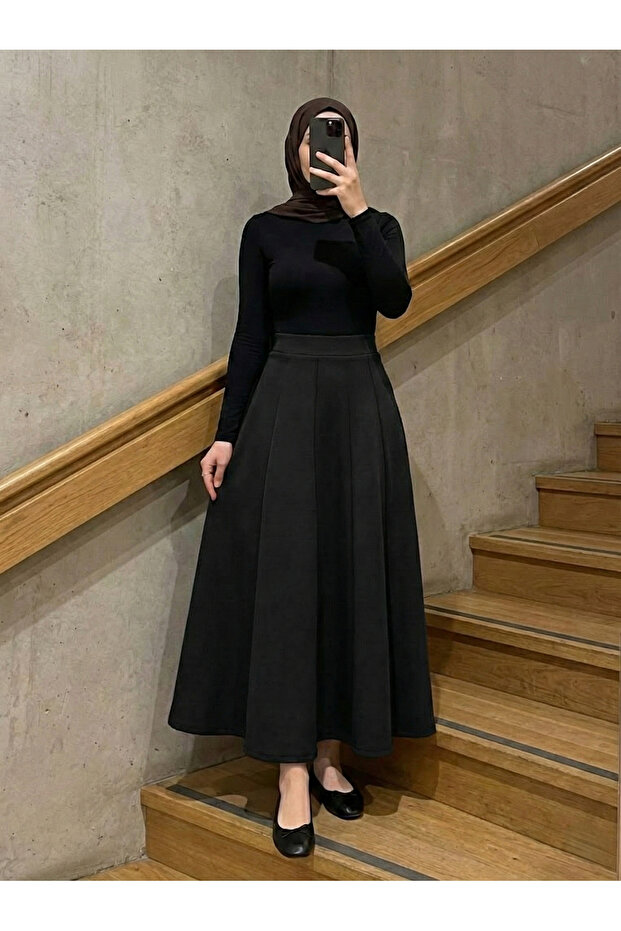 Çıma Detailed Segmented Skirt-Black