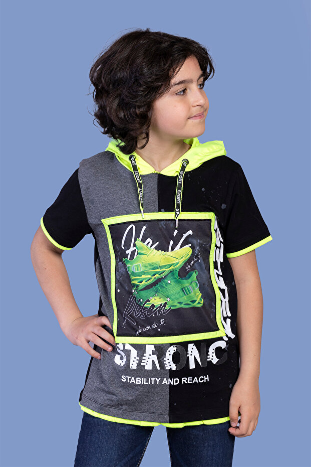 Boy's Printed Hooded Short Sleeve T-Shirt