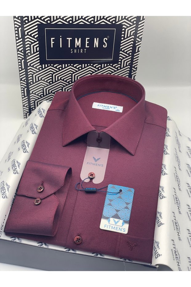 Classic Long Sleeve Oxford Gift Boxed Easy Iron Men's Shirt Fs-001254 - Burgundy