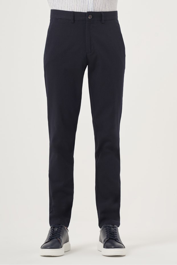 Men's Navy Blue Summer Cotton Side Pocket Slim Fit Chino Pants