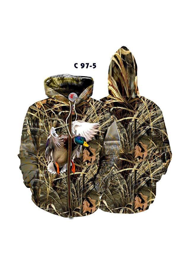 Our Sports Jacket Model with Hair Patterned Duck Figure Zip.