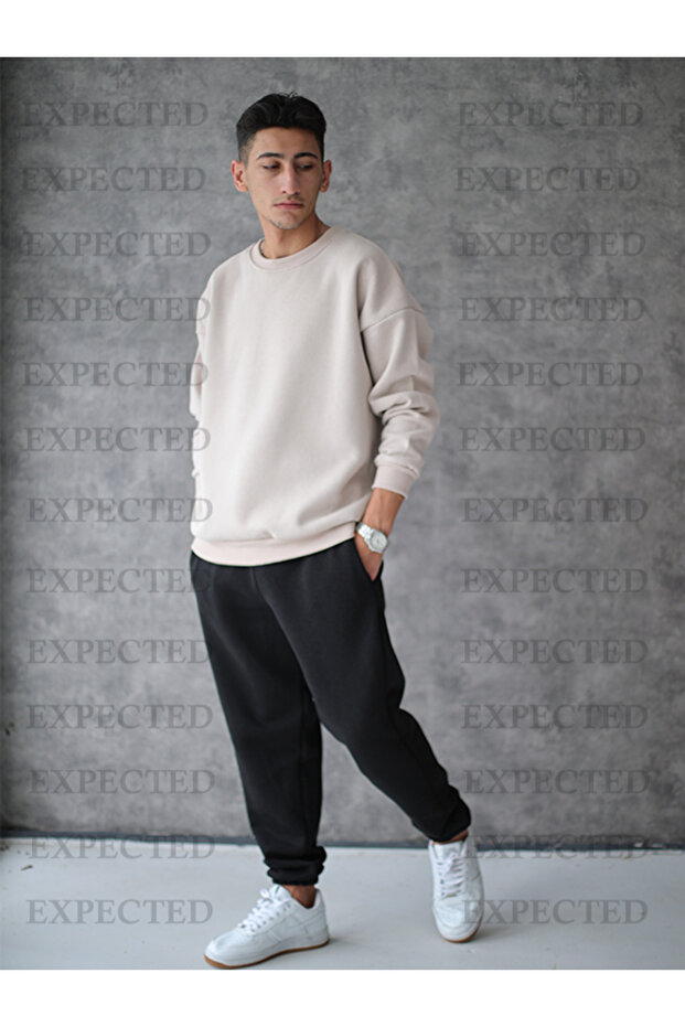 طقم بدلة رياضية للرجال باللونين البيج والأسود بثلاثة خيوط - 4