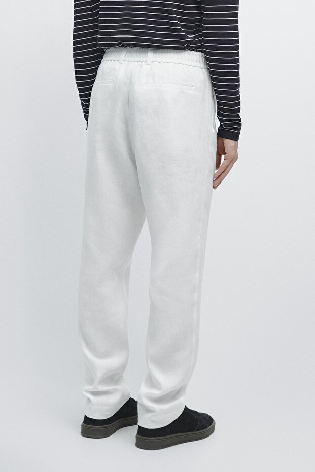 Elastik belli %100 keten pantolon - 3