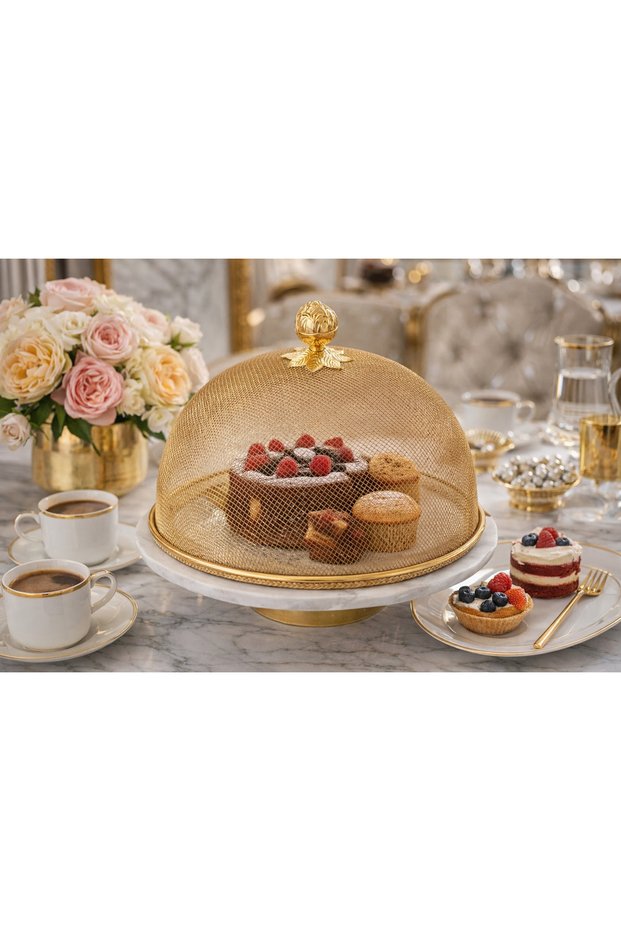 30 cm Luxury Gold Steel Mesh Wire Fanus Presentation Cover with Rose Top