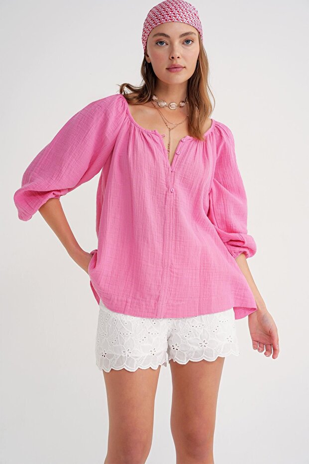 Mixray button muslin blouse - 2