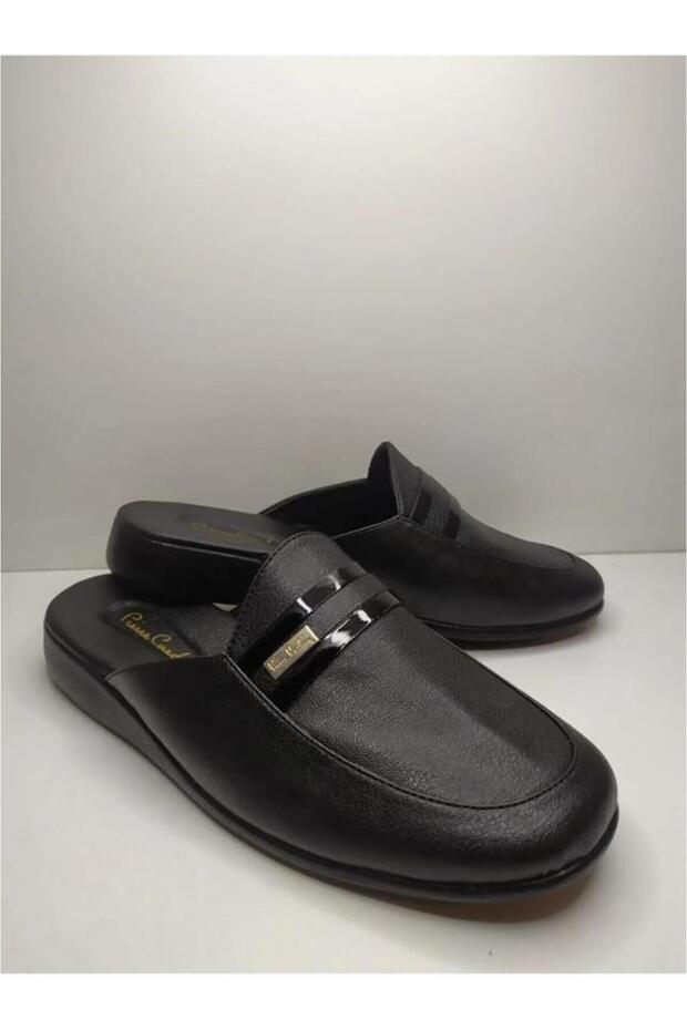 291 Men's Black Emblem Groom Dowry Leather Slippers