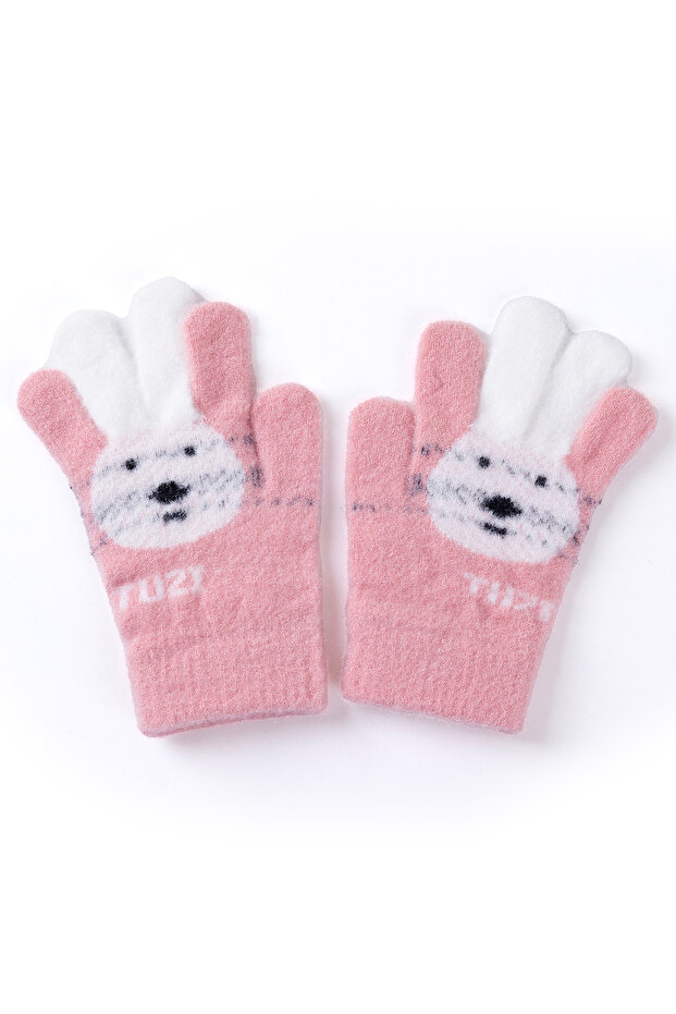 Renkli Kulaklı Pembe Eldiven - 2