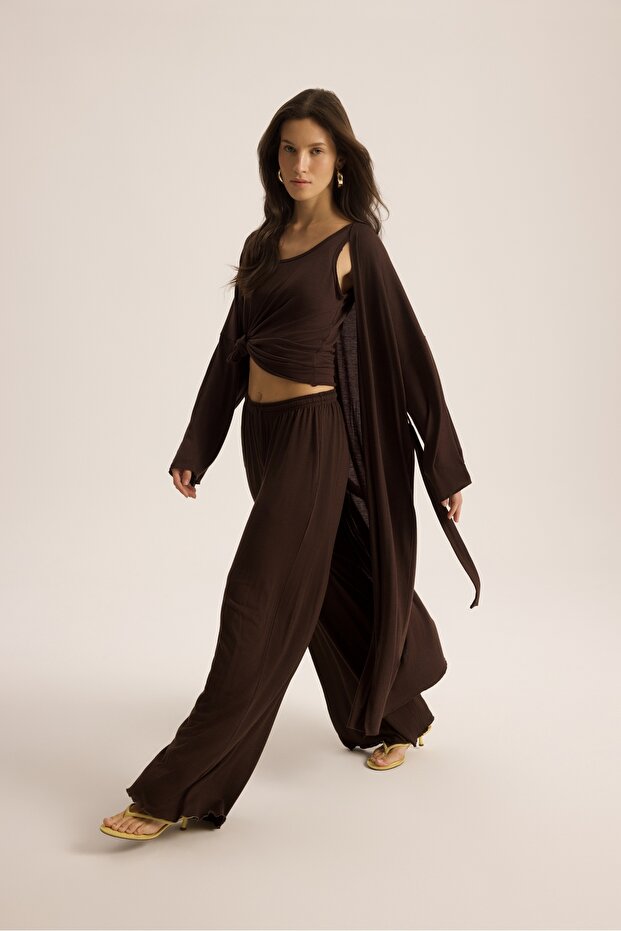 Raina Kahve Kimono Basic Üçlü Takım - 3