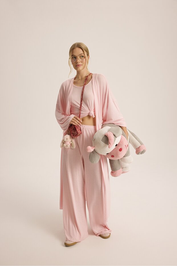 Raina Pembe Kimono Basic Üçlü Takım - 4