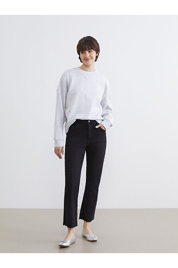 بنطلون جينز نسائي من TRENDLUCKY Farkıyla Crop Flare
