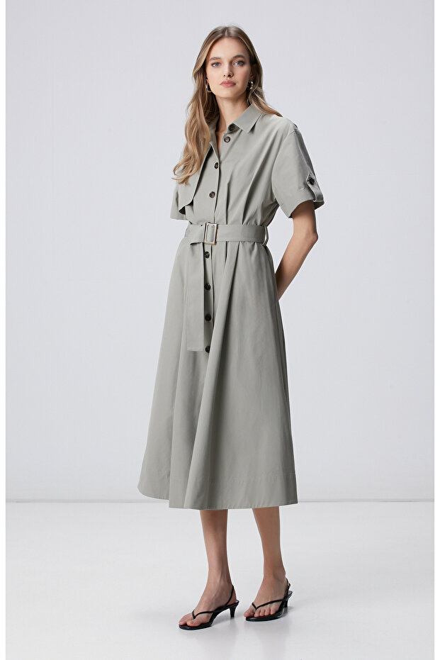 Açık Haki Midi Elbise - 4