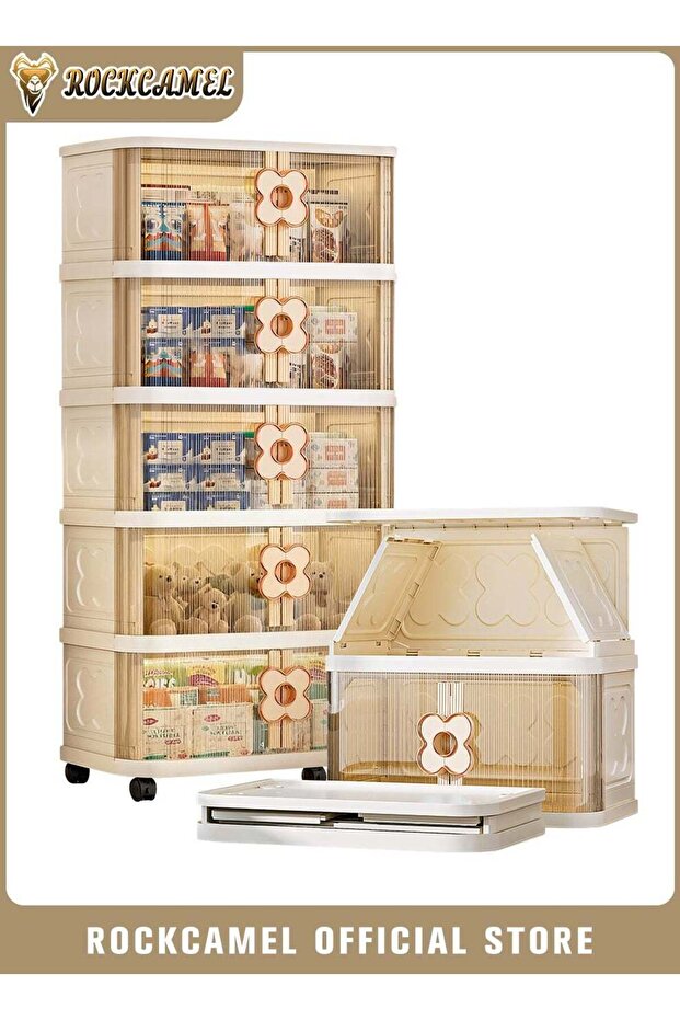 Multifunctional Folding Storage Cabinet, 5 Layer Storage Bins with Universal Wheels (60*36*145CM)