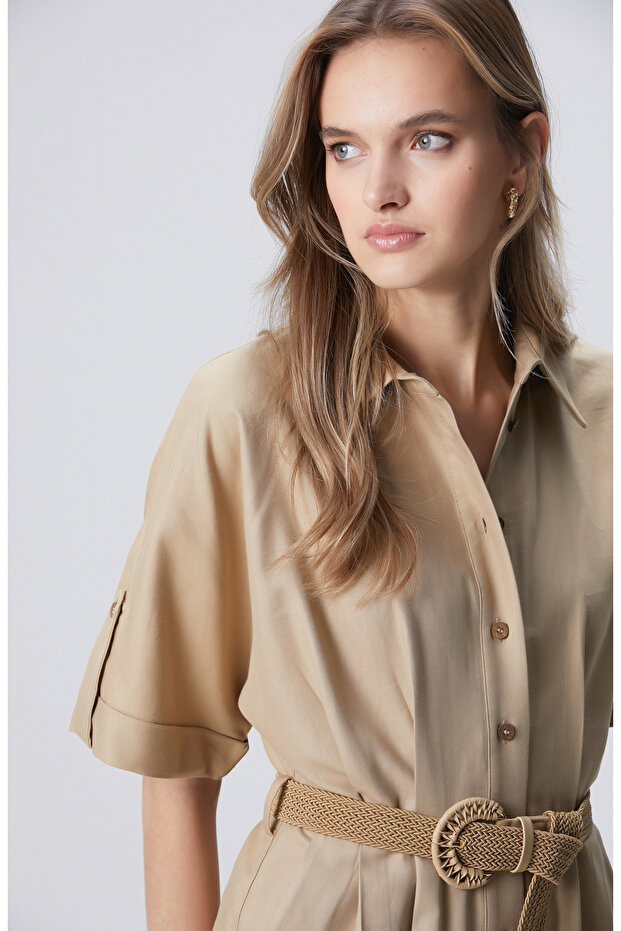 Bej Kısa Kollu Tulum - 2