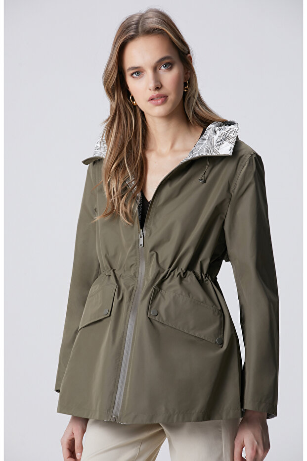 Haki Kapüşonlu Mont - 1