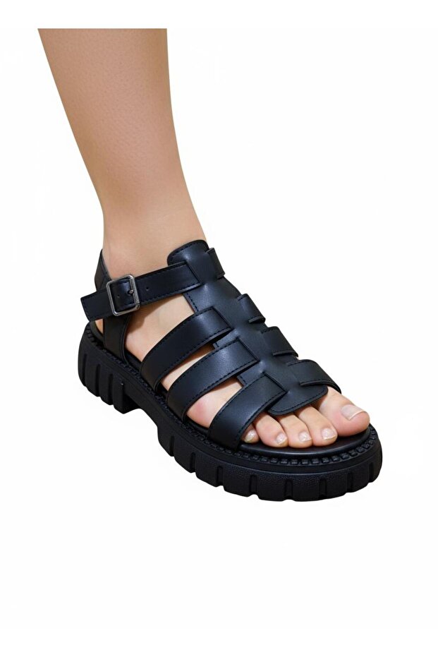 Kadın Deri Kalın Taban Sandalet - 2