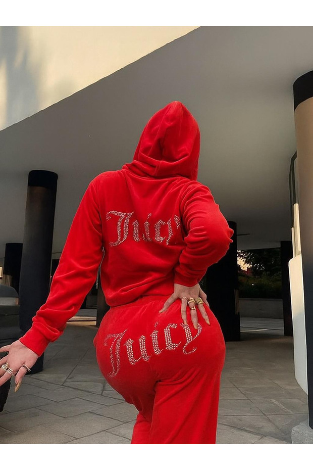 Couture Velvet Glitter Stone Tracksuit Set