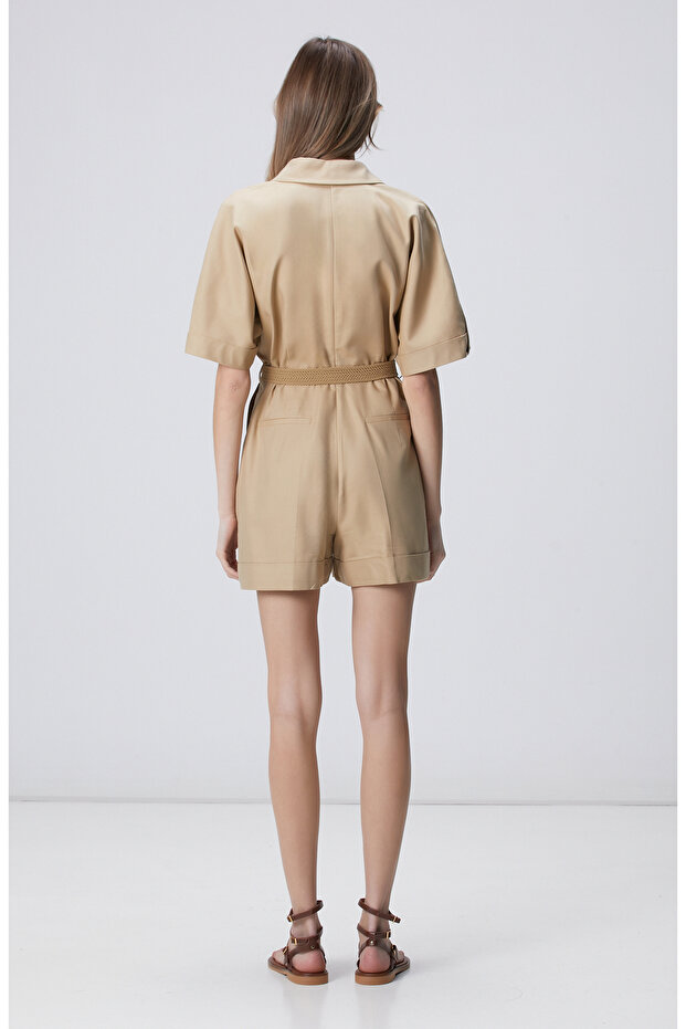 Bej Kısa Kollu Tulum - 5