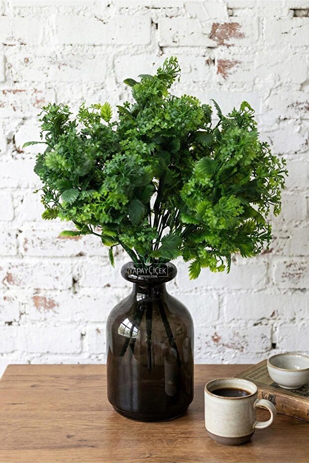 Artificial Plant 7-Branch Serrula Bunch 35 cm Green