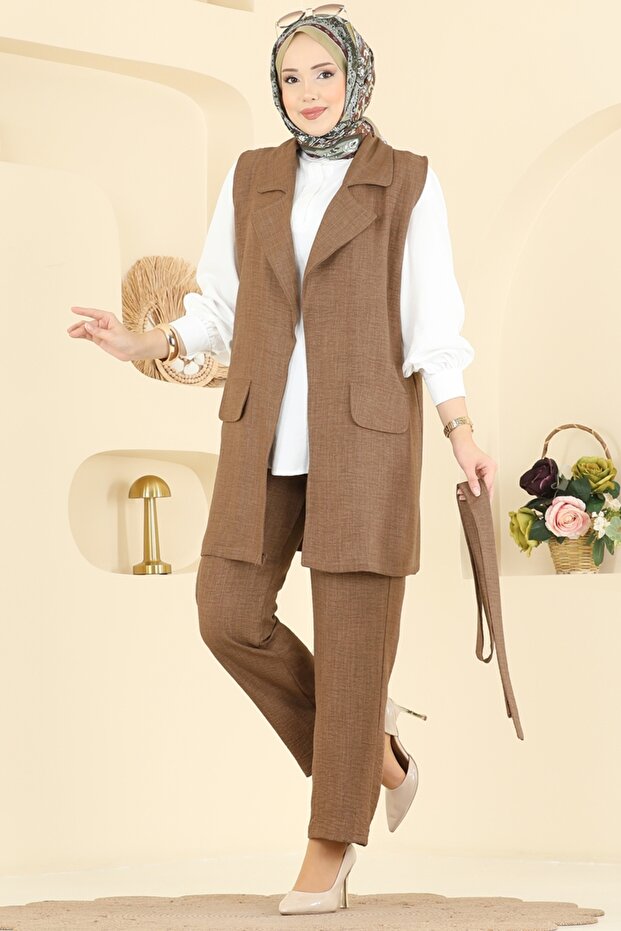 Yelekli Sofia Üçlü Takım 2456HBS856-MS Açık Kahve - 2
