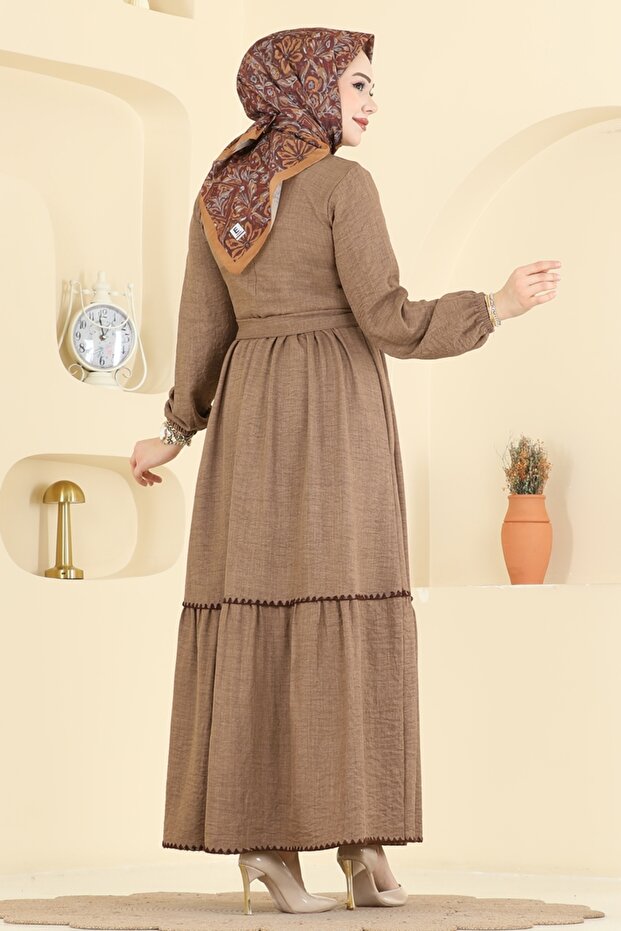 Nakış Detaylı Sofia Elbise 3253HBS856-MS Koyu Vizyon - 4