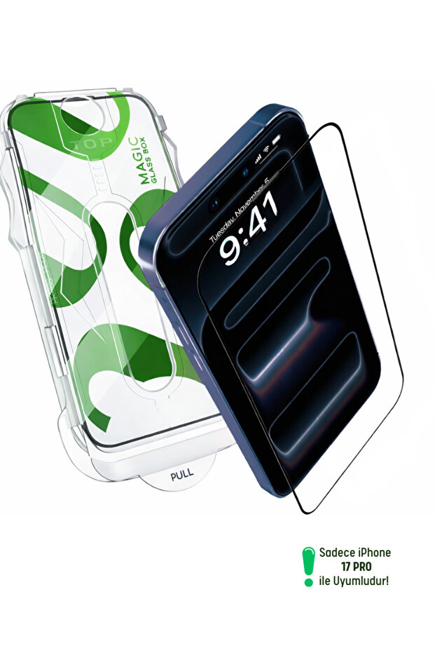 واقي شاشة زجاجي كامل التغطية من [e-Pro] iPhone 17 Pro متوافق مع جهاز سهل التركيب، 5D بلاتينيوم