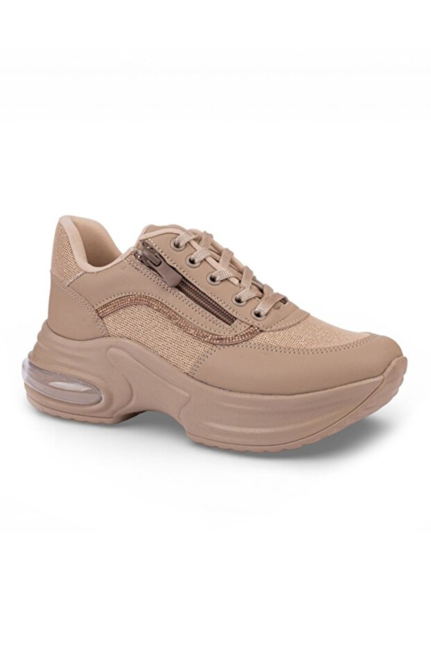 1511-26 Leather Anatomical Lace-Up Women's Sneaker with Glitter Stripes