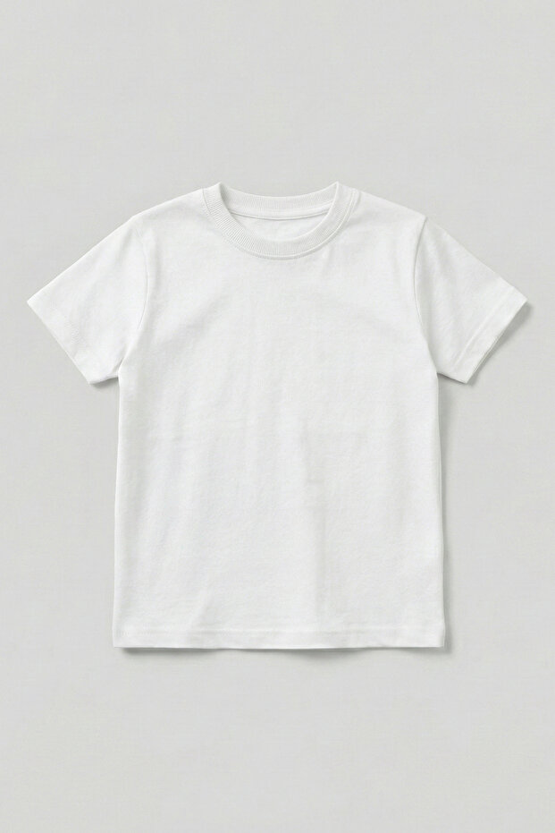 Unisex Kids White Cotton Basic Crew Neck Short Sleeve T-Shirt