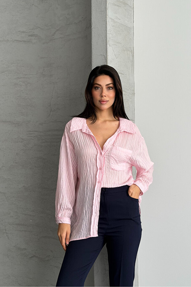 Oversize Çizgili Gömlek - 5